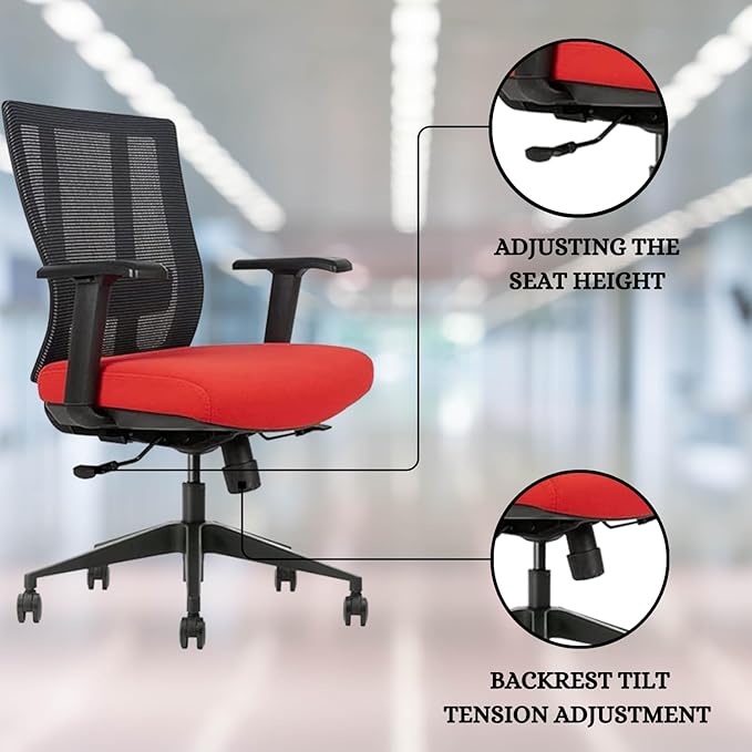 Bitchair Ergonomic Mesh Conference Room Chair - Adjustable Lumbar Support Computer Desk Chair Height Adjustable Arms - Seat Depth Adjustable Executive Office Chair - Black (Red) (Pack of 1)