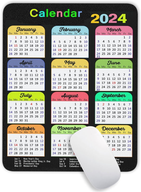 Calendar Mouse Pad, Gaming Mouse Mat with Custom Design, Non-Slip Rubber Base MousePads for Office Home Laptop Travel, 9.5"x7.9"x0.12" Inch (2024 Color Calendar Vertical)