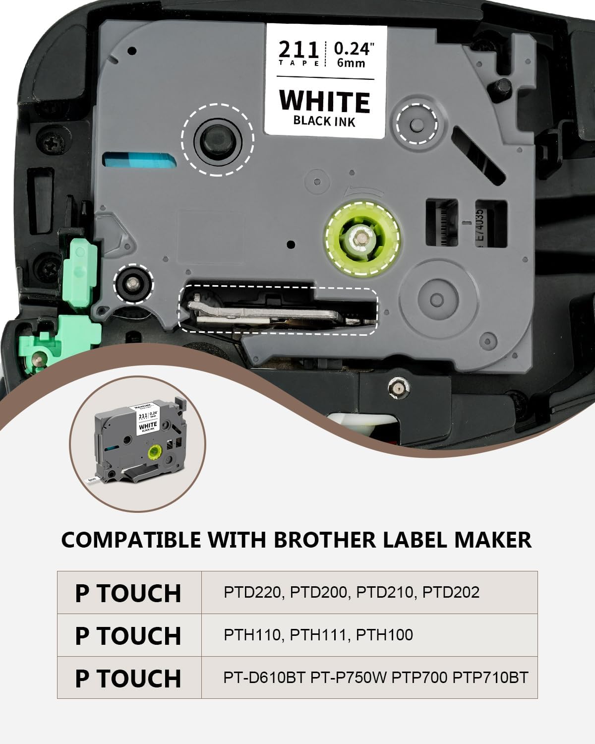 6-Pack 6mm 0.23" Multi-Color Label Tape Compatible for Brother P Touch Label Refills 1/4" Tze Tz Tape Laminated Work for PTD220 PTH100 PTH110 PTD202 PTD210, Clear/White/Red/Blue/Yellow/Green
