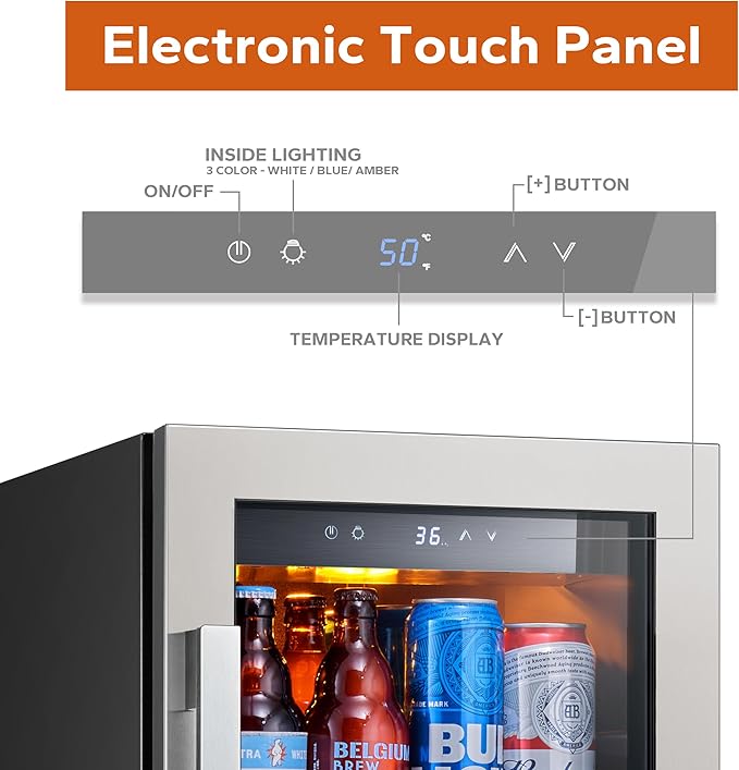 Ca'Lefort 15 Inch Beverage Refrigerator - 80 Can Small Beverage Fridge, Drink Fridge Glass Door 3 LED 34°F -54°F Beverage Cooler Built-in or Freestanding, Perfect for Home/Kitchen(3.0 cu.ft)