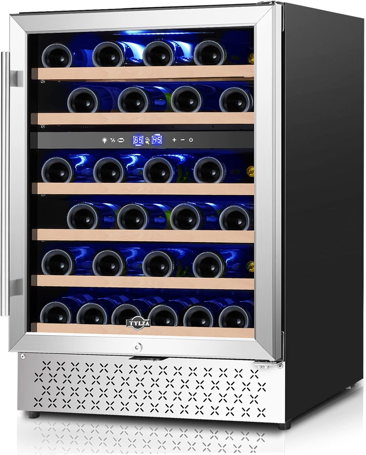 Tylza 24 Inch Dual Zone Wine Cooler Refrigerator, 46 Bottle Built-in or Freestanding, 24'' Wine Fridge with Stainless Steel & Professional Compressor and Temperature Memory Function