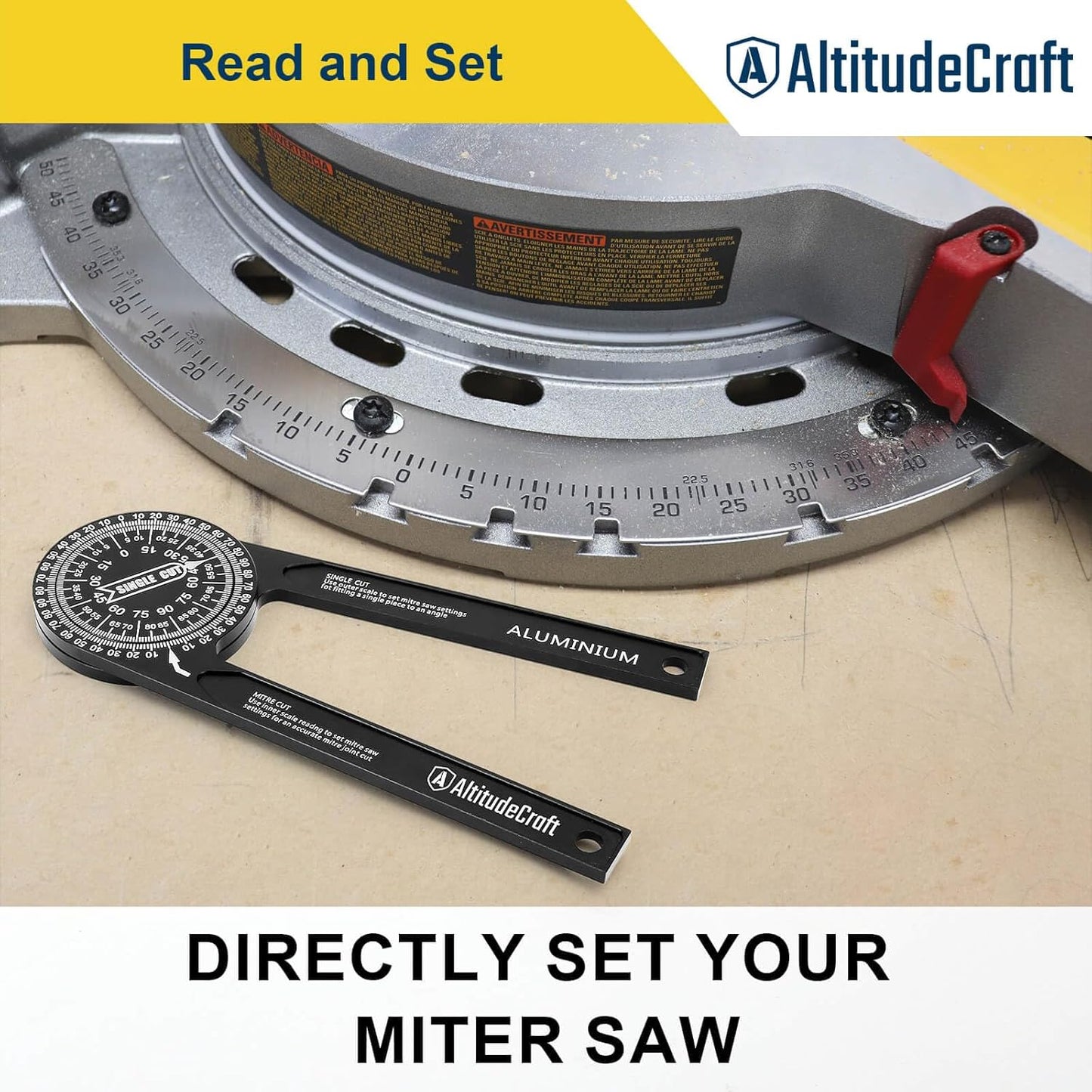 Precision Aluminum Miter Saw Protractor | 7.28-Inch Rust-Resistant Angle Finder with 360° Rotation & Laser-Engraved Scales for Accurate Miter Cuts