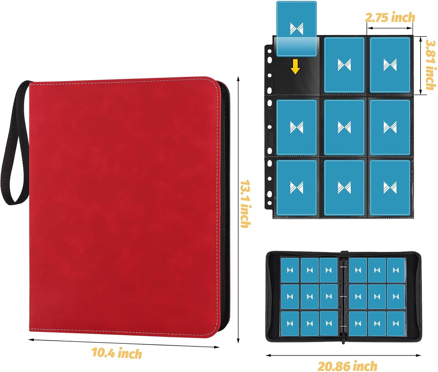 720 Card Binder, Premium Trading Card Binder, 9 Pocket Double Sided Pocket PU Card Collection Binder, Collector Card Album, Card Folder for MTG, TCG, Sports Cards, Game Cards (Red)