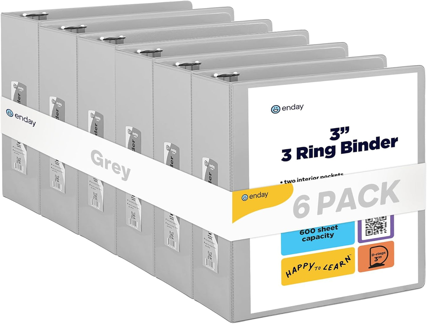 3 Slant D-Ring Binder 3 Inch Grey, 3 in Clear View Cover with 2 Inside Pockets Binder, Heavy Duty Colored School Supplies Binders,Also Available in Green, Red, Purple, Blue, Pink (6 PC) – by Enday
