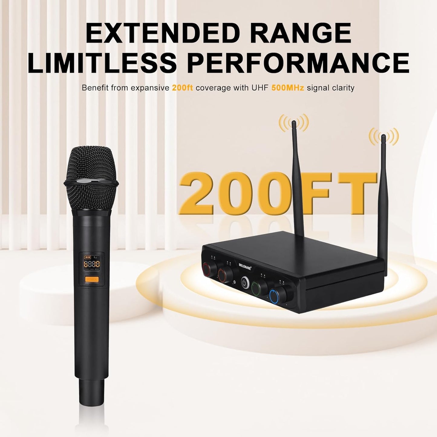 4-Channel Wireless Microphone System, UHF Compact Cordless Mic Set w/ 4x10 Frequencies, 200ft Range, Dynamic Handheld Microphone for Singing, Karaoke, Church, DJ, Wedding (MWM-41-4H)