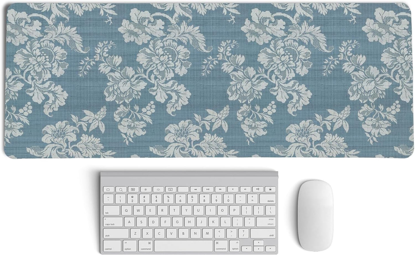 Blue Chinoiserie Mouse Pad,Vintage Blue and White Floral Desk Mat,Big Large Vintage Floral Preppy Trendy Mouse Pad,Girly Gaming Mousepad,Girly Laptop Desk Mat for Dorm Home Office,31.5x11.8In