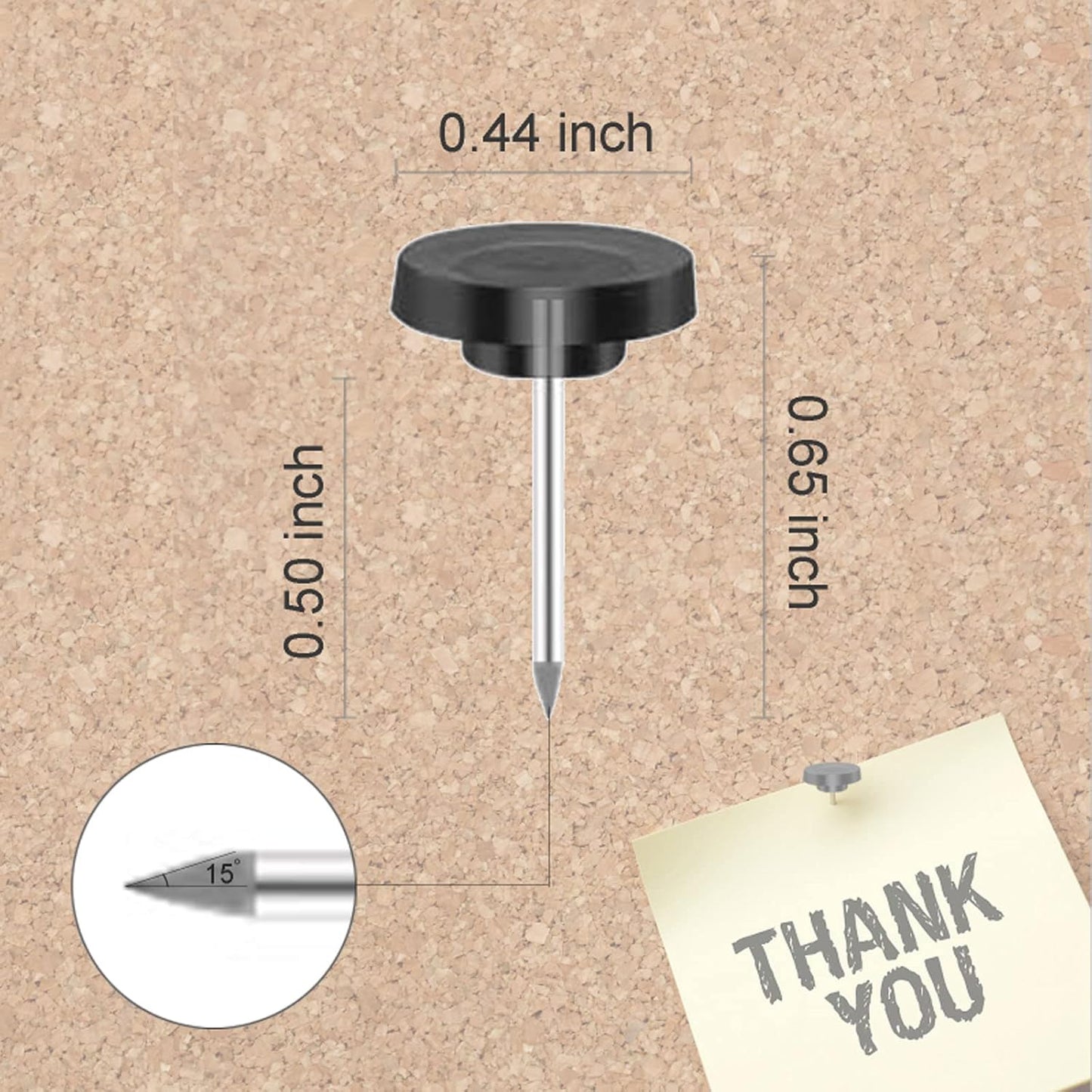 Push Pins for Cork Board,Black Flat Push Pins for Wall Hangings,60 Count Thumb Tacks Plastic Head with Steel Point for Bulletin Board in Reusable Box