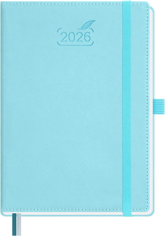 BEZEND 2026 Planner Weekly and Monthly (6" x 8.5") Daily Calendar with Half-Hourly Timeslots & Tabs (Jan-Dec) Note & Expenses, Pen Holder, Inner Pocket, Vegan Leather Hardcover - Sky Blue