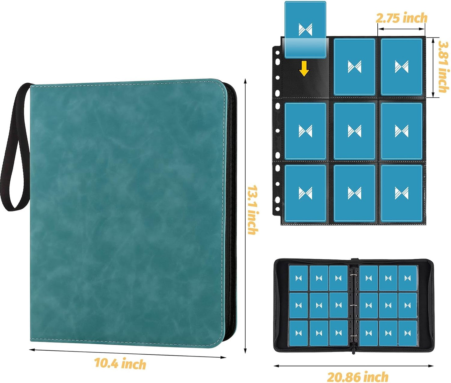 720 Card Binder, Premium Trading Card Binder, 9 Pocket Double Sided Pocket PU Card Collection Binder, Collector Card Album, Card Folder for MTG, TCG, Sports Cards, Game Cards (Lake Blue)