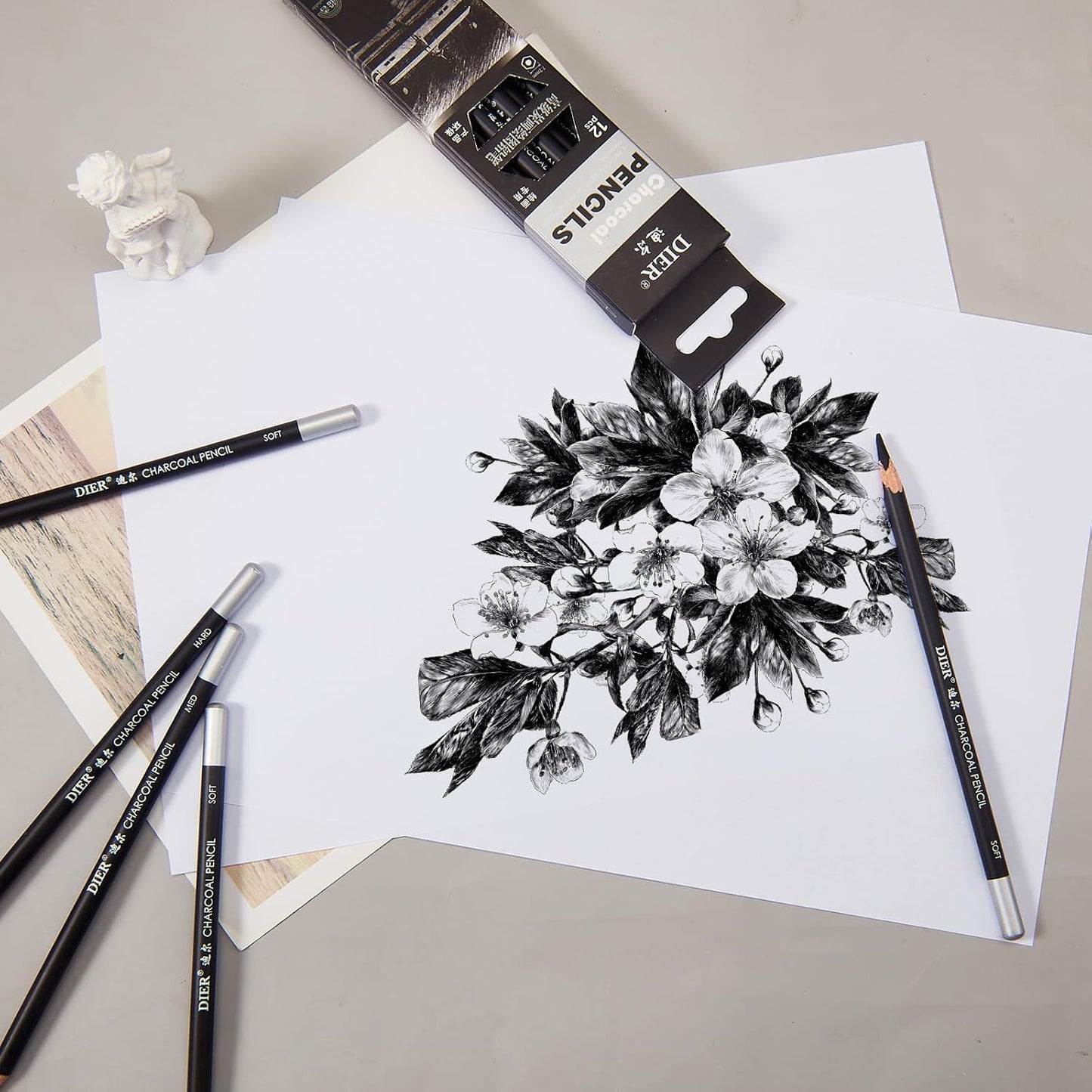 Geyoga 36 Pcs Professional Charcoal Pencils Soft, Medium and Hard for Drawing Charcoal Pencils for Sketching Shading Drawing Blending Portrait(Black, Medium)