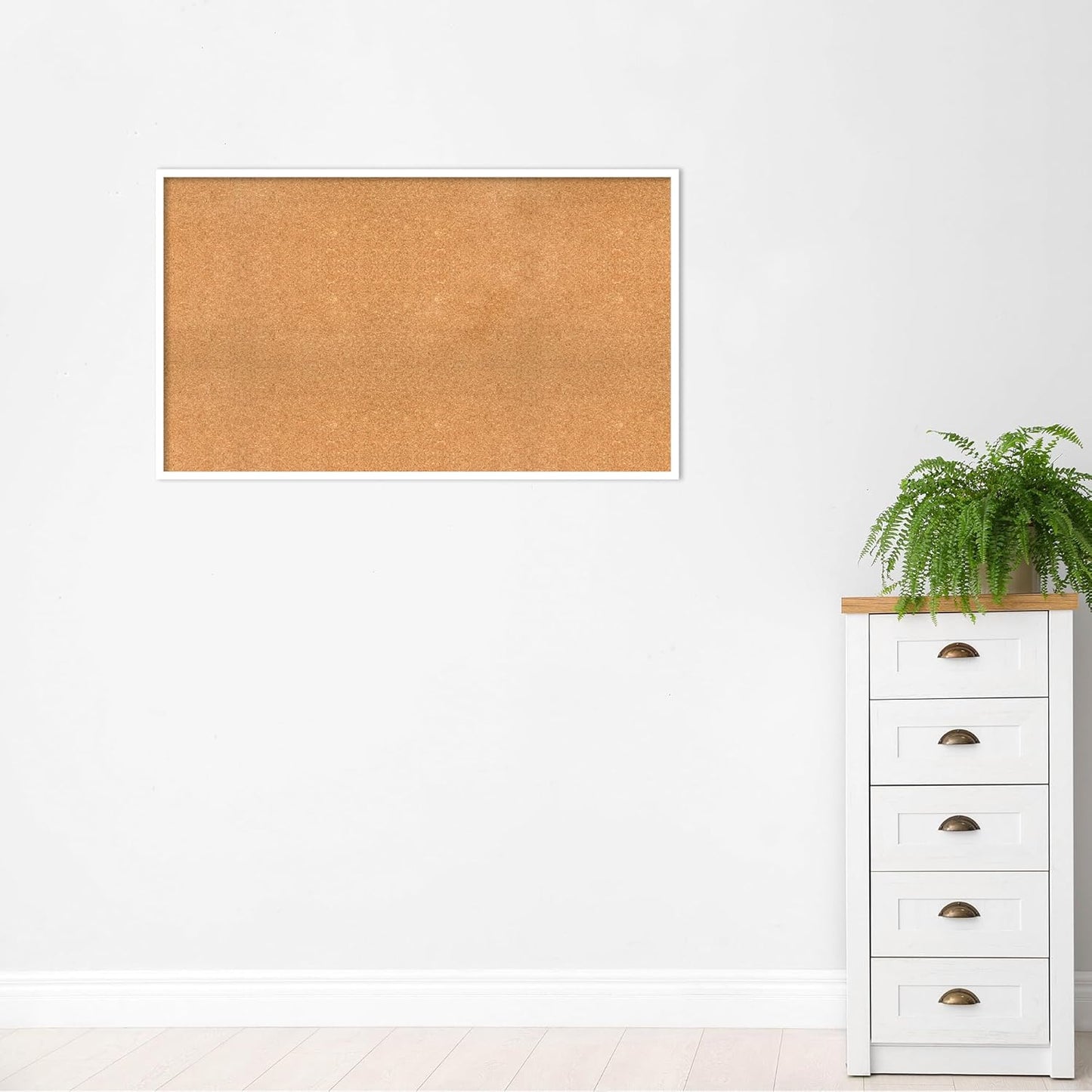 Amanti Art Natural Cork Board for Wall, 29x49 Vision Board with White Frame, Oversize Corkboard Office Decor for Home Organization, Modern Corkboard Pinboard to Display Items for Home Organization in