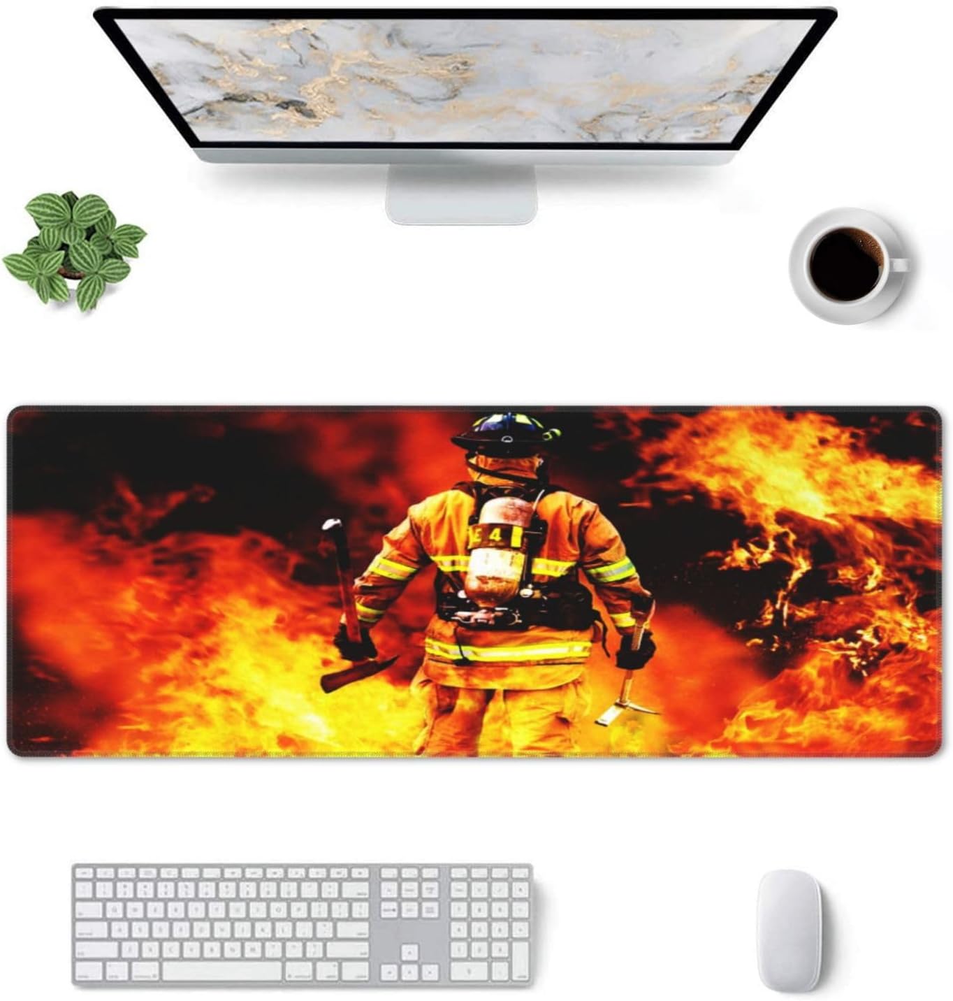 Fire Firefighter Fireman Mouse Pad, Large Big Gaming Mouse Pad Desk Pad, Mousepad with Non-Slip Rubber Base, Extended XXL Mouse Mat for Computer Laptop Office Accessories