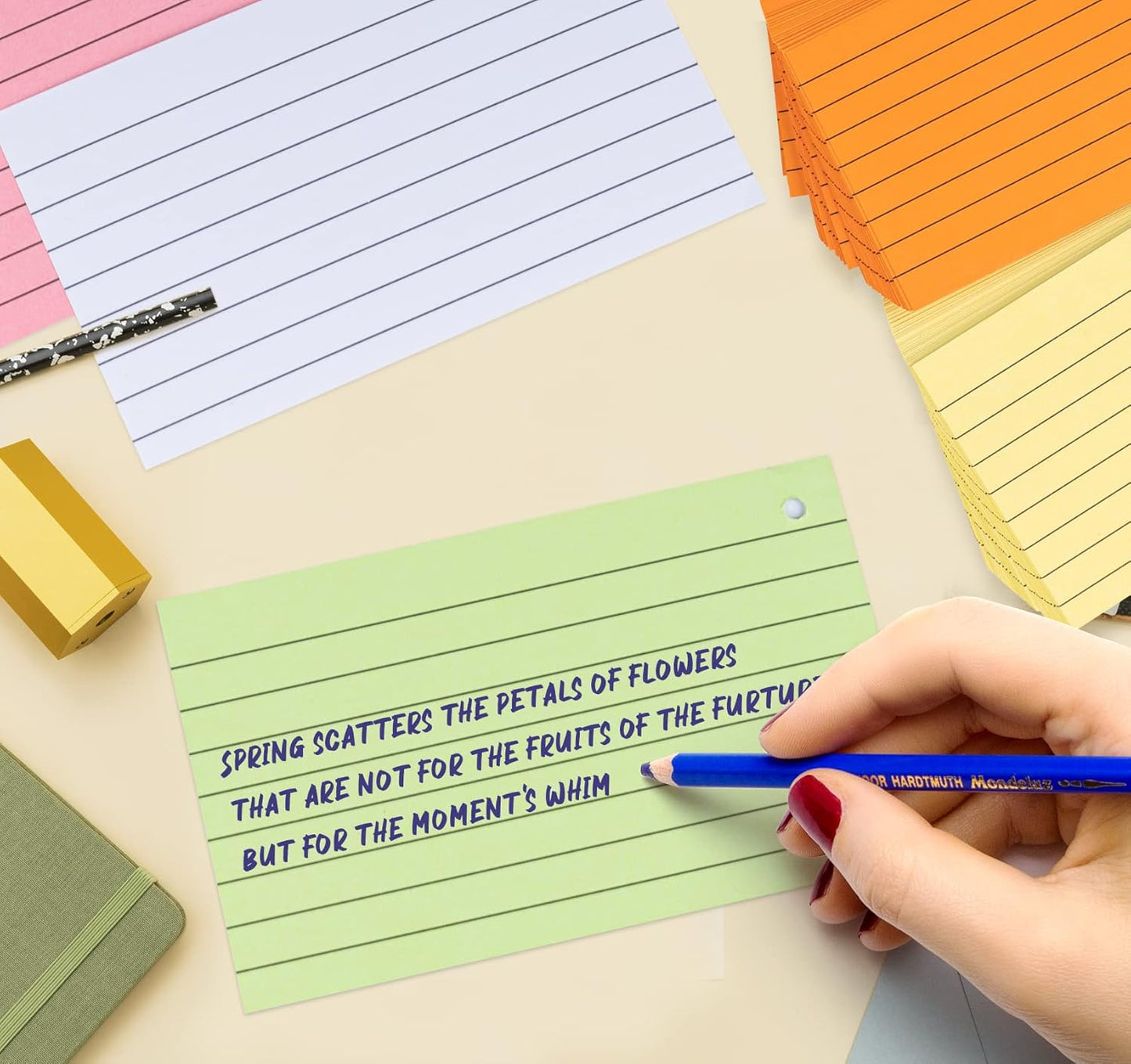 500PCS Index Cards with Ring,3 x 5 Inches Flash Cards,Punched Lined Flashcards,Heavy Study Note Card,Vocabulary Cards,Colored Ruled Note Cards for Office,School,Home,Learning,College