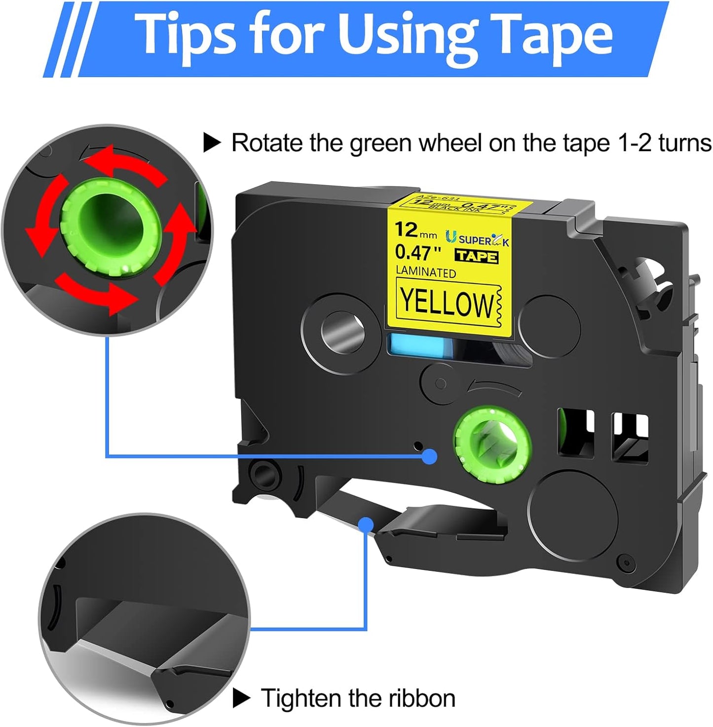 6PK Compatible for Brother P-Touch Label Maker Tape TZe-631 TZ-631 TZe631 TZ631 Black on Yellow 12mm 1/2 inch 0.47'' x 26.2ft Laminated TZe TZ Label Tape for PT-H300LI P700 P710BT P750W