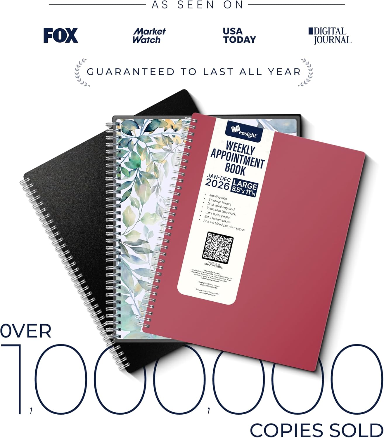 Ensight 2026 Appointment Book & Planner Ensight 8.5 x 11 inches Large Tabbed Daily Hourly Weekly Planner Schedule Book 15 Minute time Slots Business & Personal Planner Jan 2026 Dec 2026 Maroon