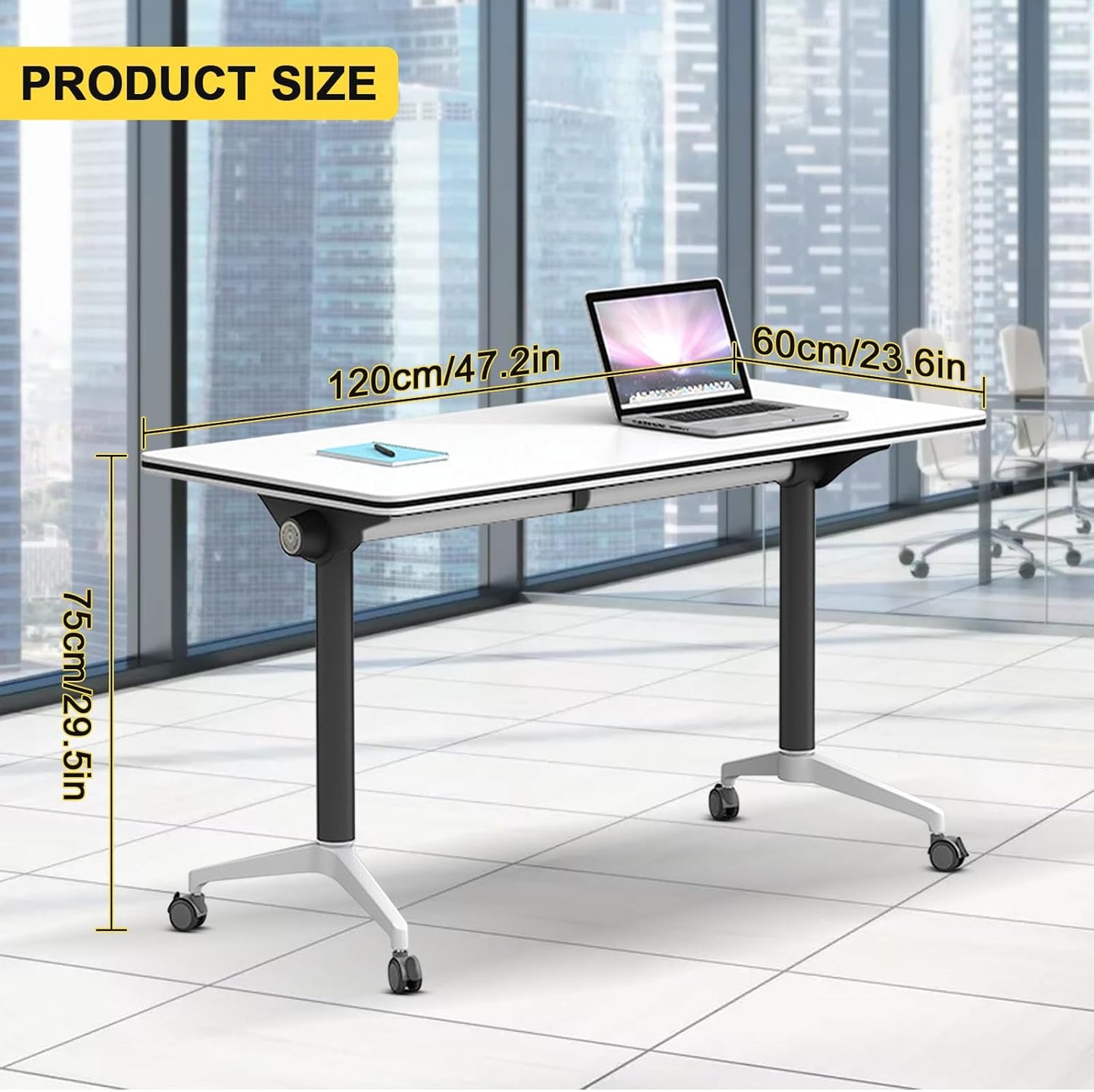 Conference Room Table with Flip-Top Design for Dynamic Meetings, Business Table Computer Desk with Heavy-Duty Frame,Foldable Seminar Meeting Tables for Home Office (6, E, 47.2IN)