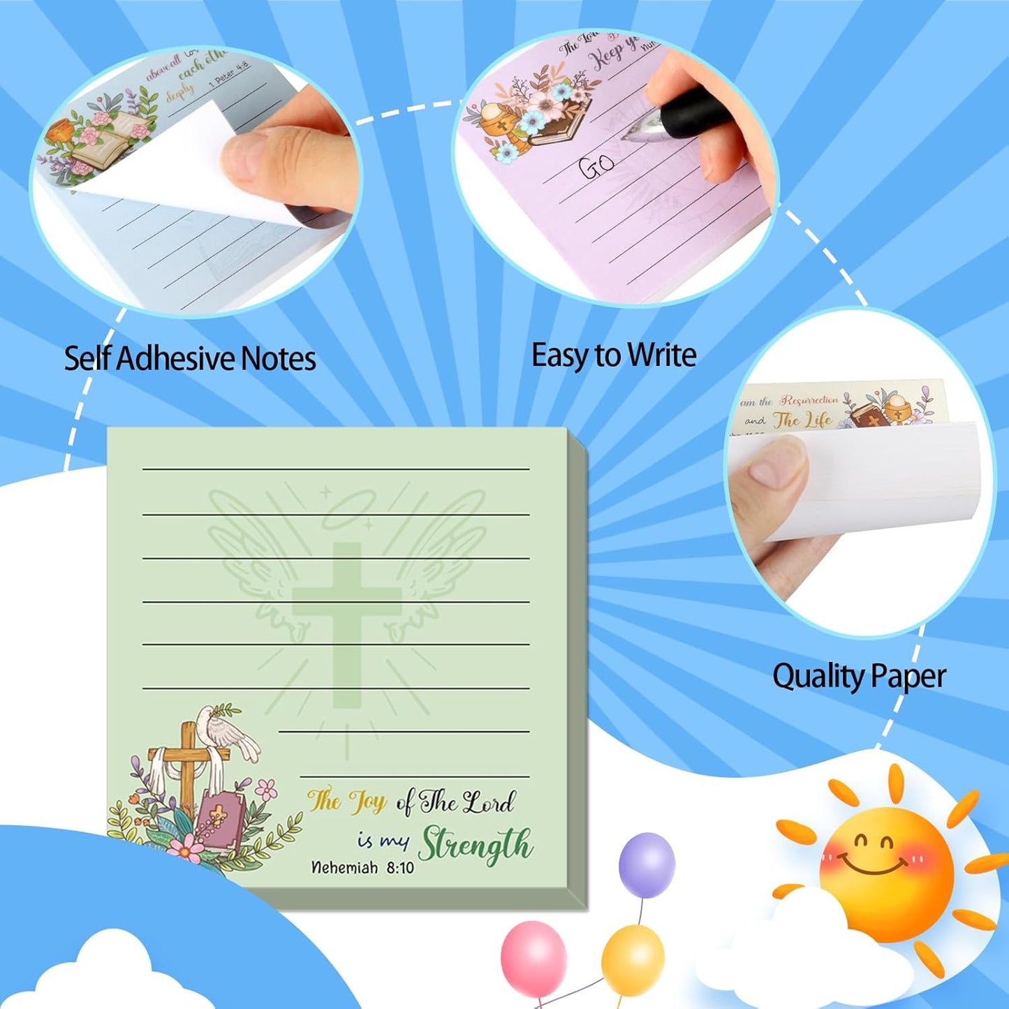 600 Sheets Bible Sticky Notes, Self Stick Christian Notepads Bible Verse Cute Positive Sticky Notes Inspirational Memo Pads Bible Verse Quotes Notepads for Reminders School Office Supplies