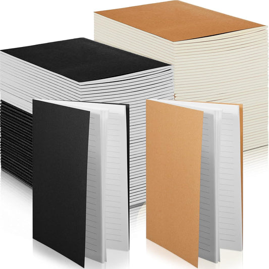 150 Pack Kraft Notebook Journals 5.82 Inch x 4.13 Inch A6 Journal Softcover Notebooks Bulk for Kids Student Writing Sketch Travel Journal Office Notepad with 48 Pages 24 Sheets, Lined (Black, Brown)