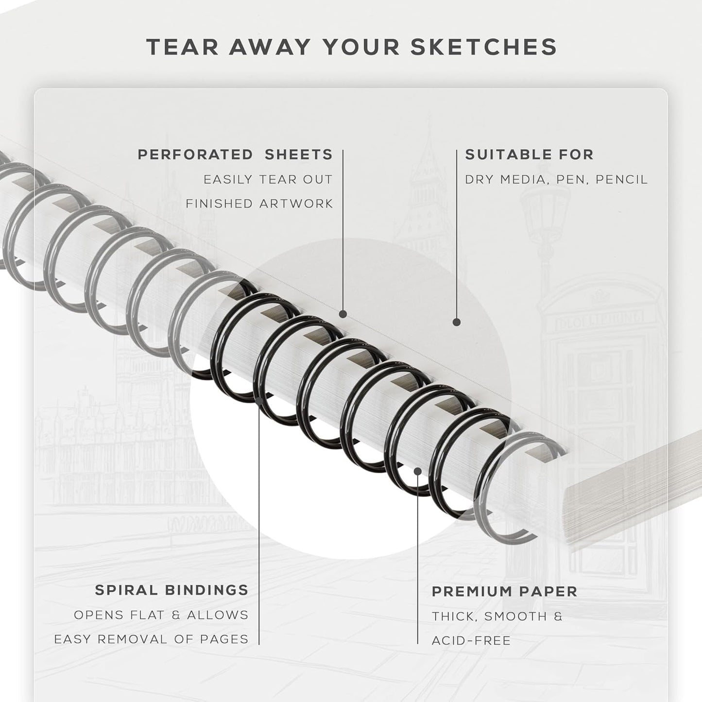 BEECHMORE BOOKS 9x12 Spiral Sketchbook – 140 GSM Acid-Free Paper, 100 Perforated Pages, A4 Art Sketch Pad for Drawing & Sketching, Artists, Adults