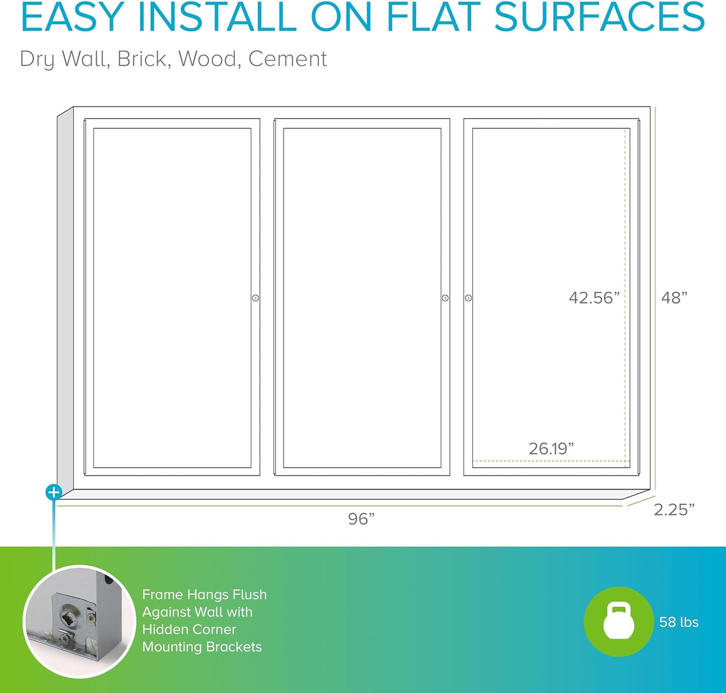 Ghent 48"x96" 3-Door Outdoor Enclosed Vinyl Bulletin Board, Shatter Resistant, with Lock, Satin Aluminum Frame - Caramel (PA34896VX-181), Made in the USA