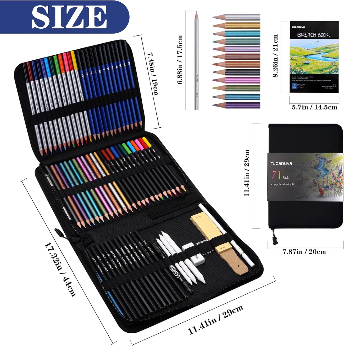 71Pack Drawing Supplies Sketching Kit,Art Supplies for Adults Artists Beginners,Drawing Kit Sketching Pencils with Sketchbook, Colored Watercolor Metallic Graphite Charcoal Pencils