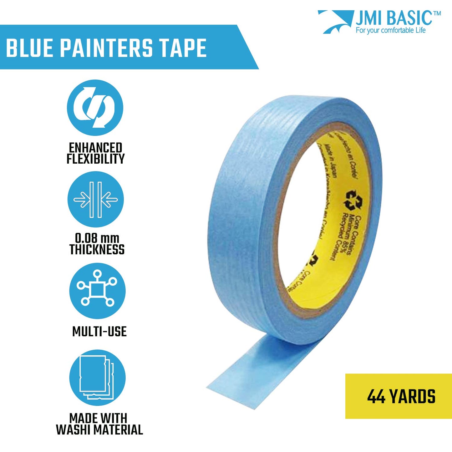Blue Painters Tape Washi Paper - Assorted Size Multi Pack 44 Yard - No Residue Masking Tape for Painting Drafting Craft - Delicate Surfaces - Heat Resistant - Thin Thick (1/4 x 1/2 x 1 Inch - 6pK)