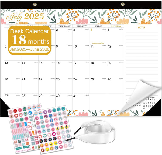 Lateefah Desk Calendar 2025-2026, Runs July 2025 to December 2026, 2025 Desk Pad Calendar with to-do List, 18 Monthly 17" x 12" Desk Calendar for School, Home or Office