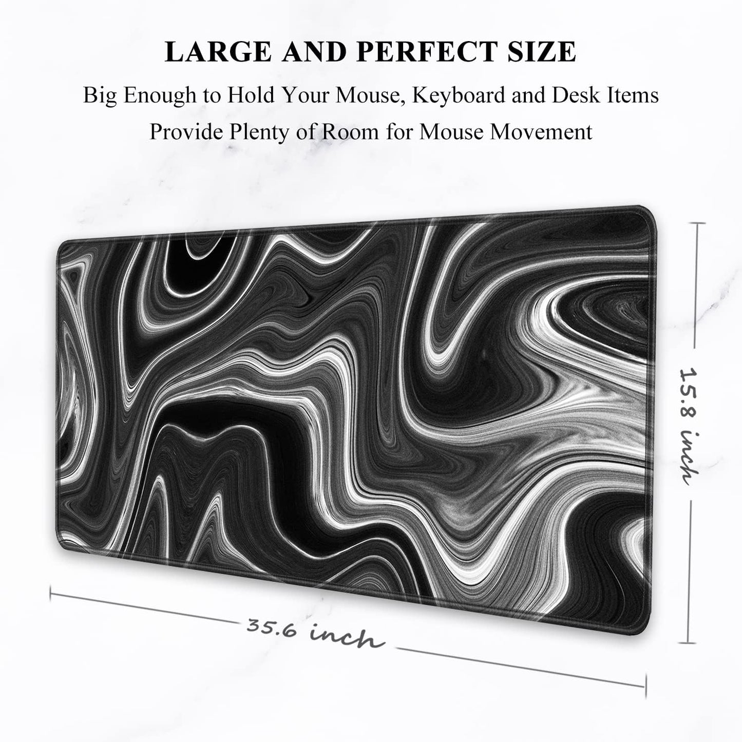 Auhoahsil Large Gaming Mouse Pad, Fluid Art Style XXL 35.4 x 15.7 in Desk Pad Stitched Non-Slip Rubber Long Computer Mousepad Thin Extended Full Size Desk Mat for Desktop Laptop Wireless Mice, Black