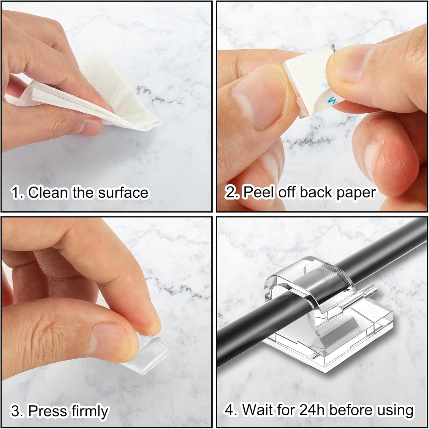 130 Pcs Cable Clips, Adhesive Cable Organizer Cord Holder Wire Clip Wire Management Self Adhesive Hooks Wire Holder for Office, Home(Transparent, 130PCS-Large)