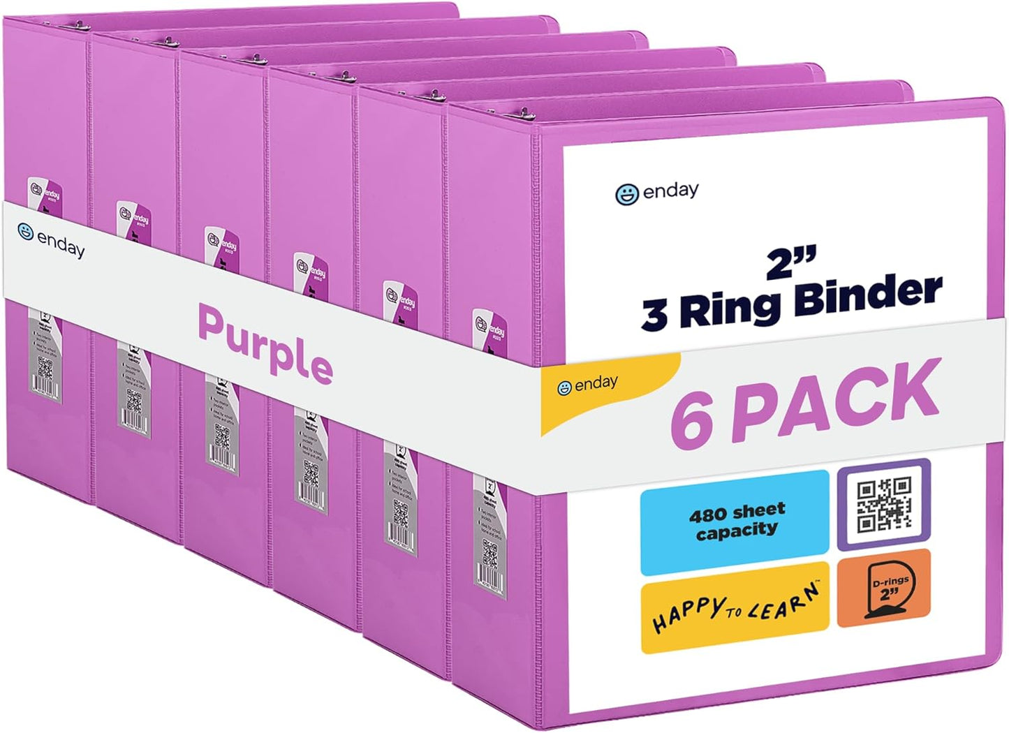 3 Slant D-Ring Binder 2 Inch Binder Purple, 2 in Clear View Cover w/ 2 Inside Pockets, Heavy Duty Colored School Supplies Binders Also Available in Blue, Pink, Red, Green, Grey (6 PC)–by Enday