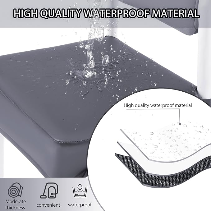 CWK Waterproof PU Leather Dining Chair Covers Set of 1-Stretchable Chair Seat Slipcovers, Removable & Washable Protector for Dining Room,Home,Office,Wedding,Rear Covers (PU-Grey)