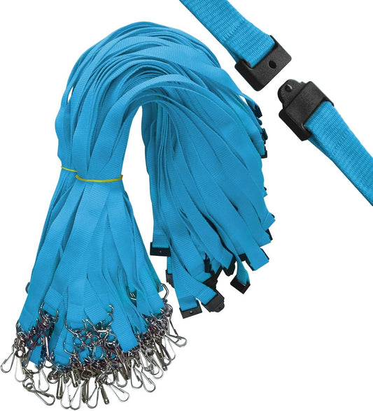 66 Pcs Breakaway Lanyards with Swivel J Hook Premium Bulk Flat Safety Lanyards for ID Badges, Schools, Students, Coaches, Festivals, Volunteers and Team Activities (Light Blue)