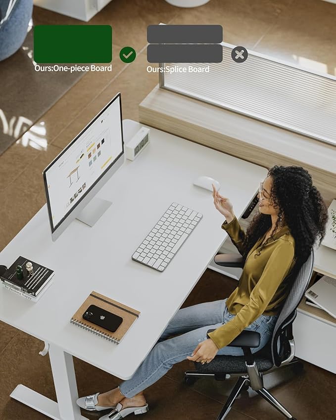 FEZIBO One-Piece Standing Desk Adjustable Height Stand up Home Office Desk, 48x24 Inch Electric Standing Computer Desk, with 4 Memory Presets, Fixable casters, White