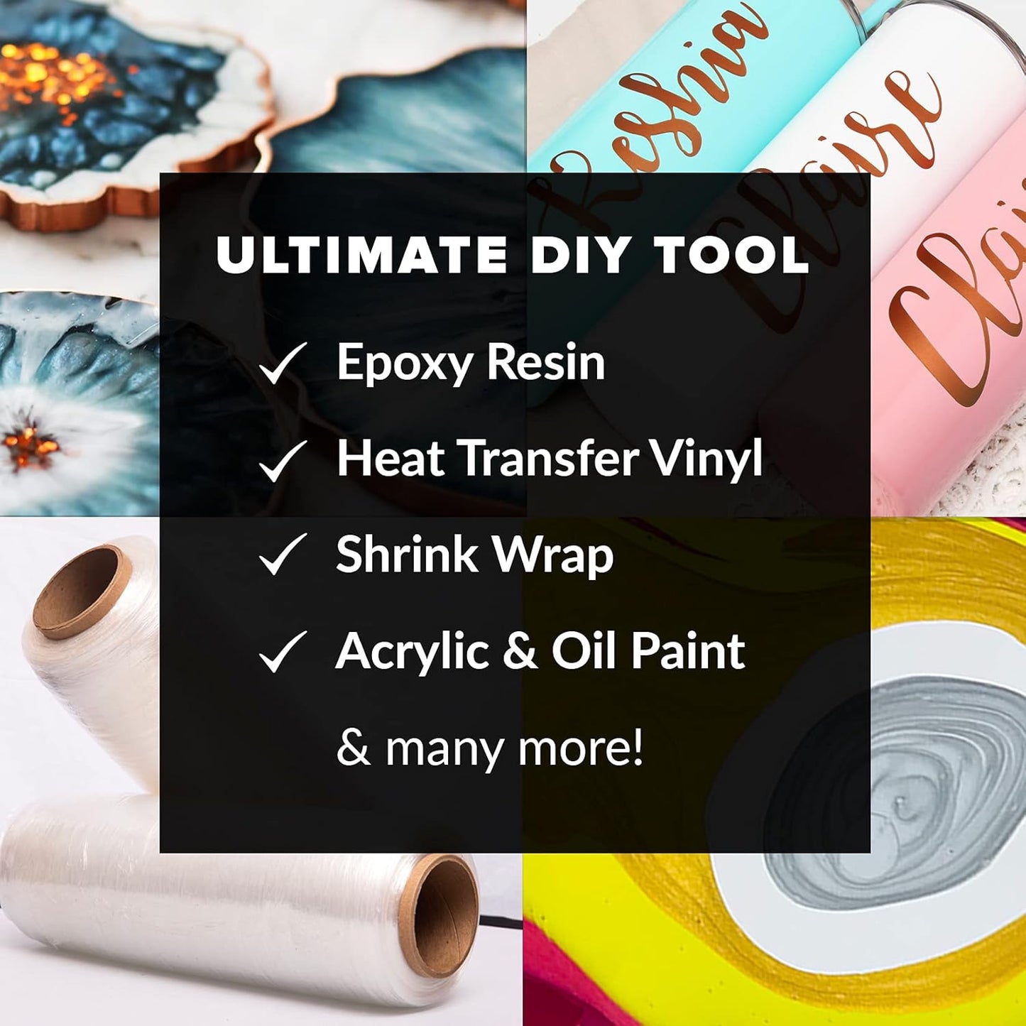 Craft Heat Gun for Crafts, 2-Speed 300W Mini Hot Air Torch Tool for Resin, Polymer Clay, Candle Making, Shrink Wrapping, Embossing, Epoxy Painting, Tumblers, and Bubble Busting in Art Projects