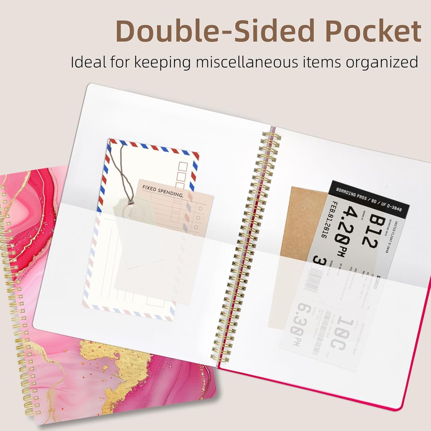 Cute Spiral Notebook journal A4 Aesthetic Pretty Design for Women Girls Kawaii with Pocket, 8.5 x 11 inch, Graph, Marble