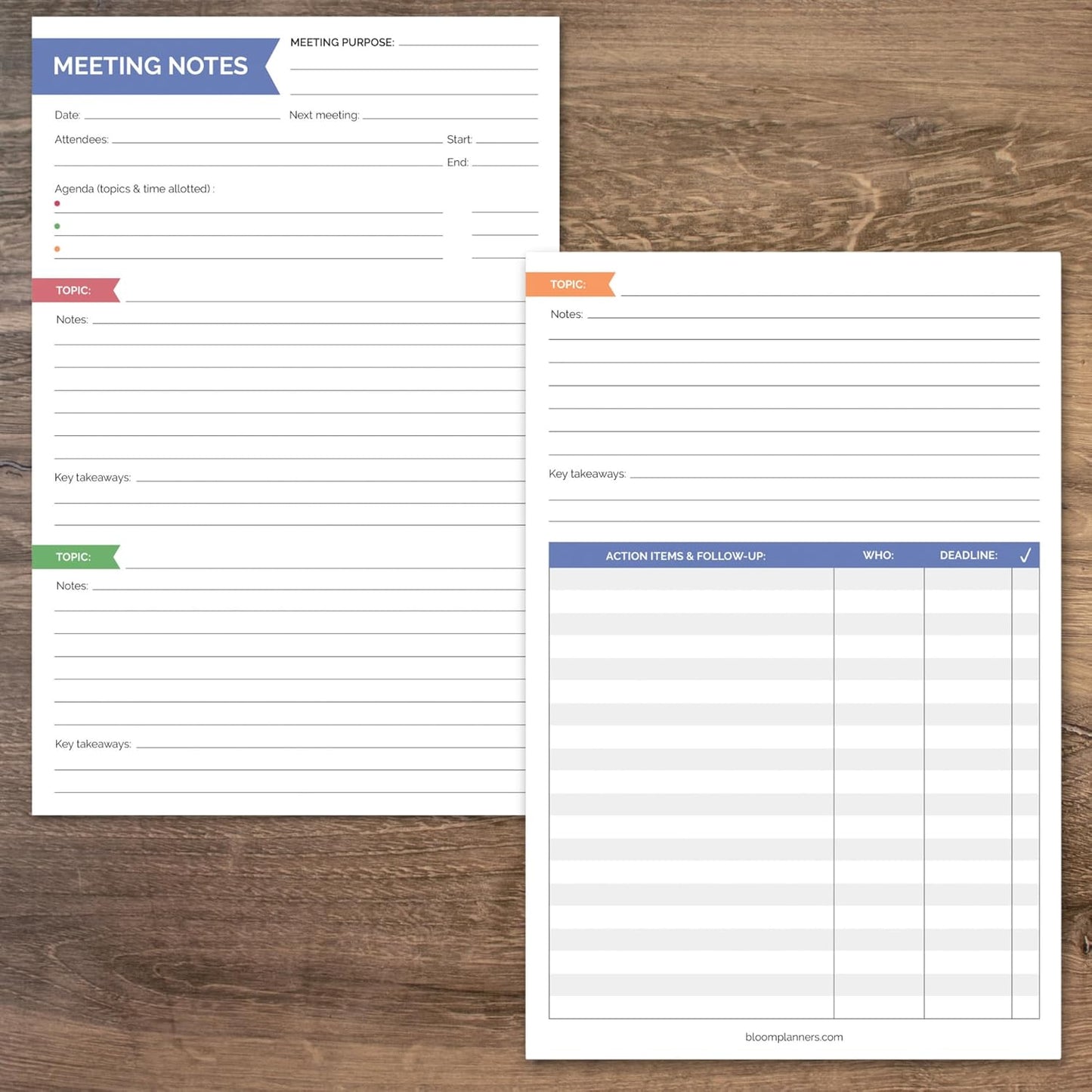 bloom daily planners 6" x 9" Double Sided Meeting Notes Planning Pad for Work Organization - Topics, Takeaways, Action Items & Follow-Ups - Undated Meeting Agenda Notepad