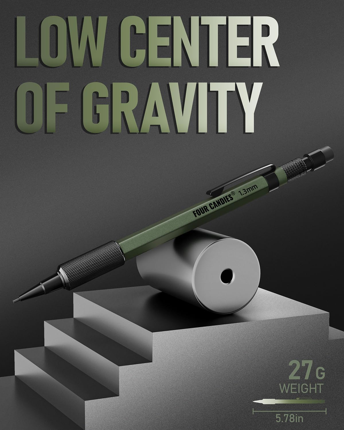 Four Candies 1.3mm Mechanical Pencil Set with 24 Lead Refills, Metal Weatherproof Heavy Duty Outdoor Carpenter Pencil, Eraser, 6 Eraser Refills for Architect Drafting Woodworking Marking with Case