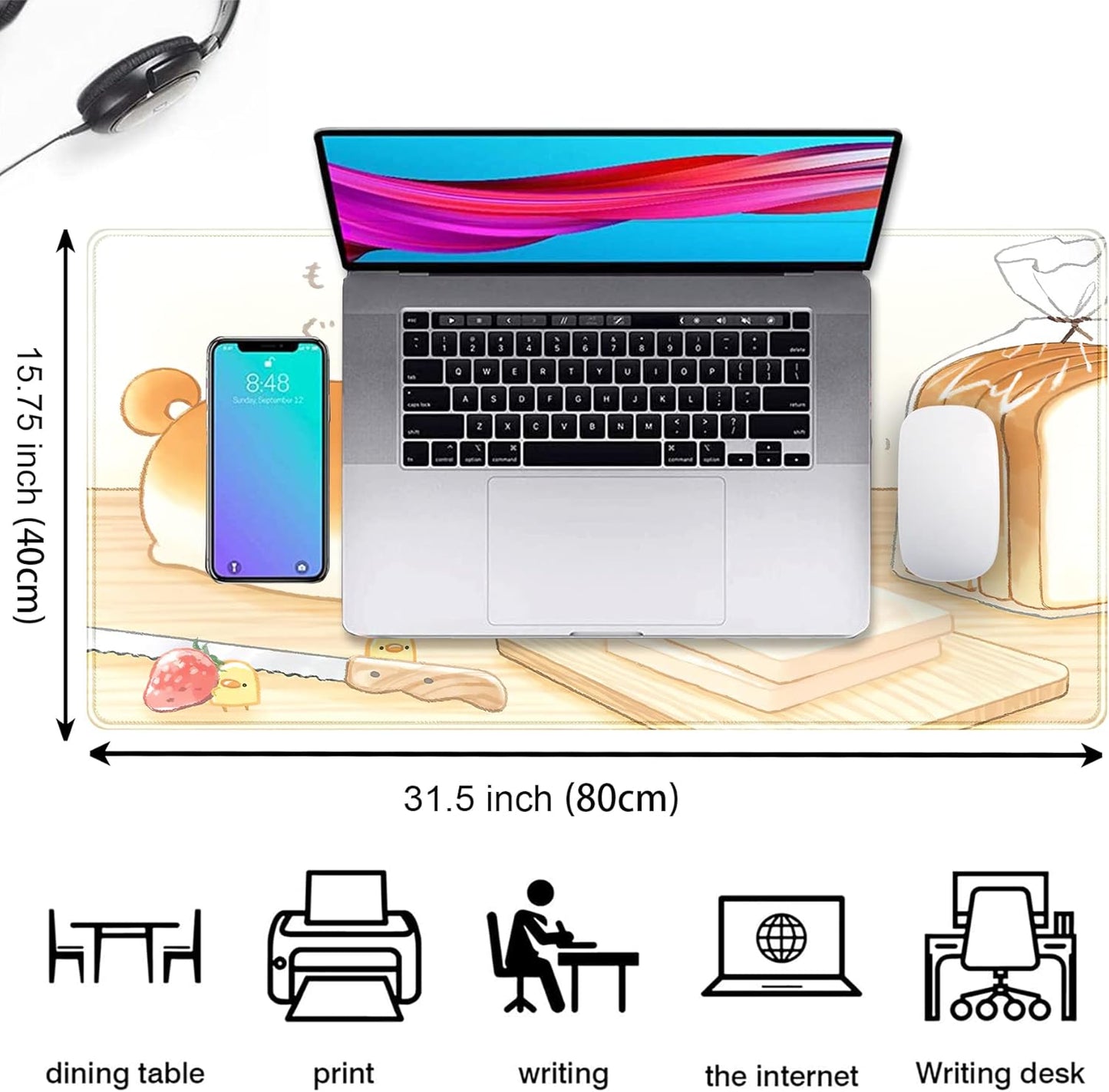 Cute Desk Mat Anime Cartoon Desk Pad Mouse Pad Kawaii Large Yellow Shiba Inu Gaming Mousepad XXL Laptop Keyboard Desktop Writing Pad Stitched Edge Desk Accessories for Girls Students 31.5''X15.7''