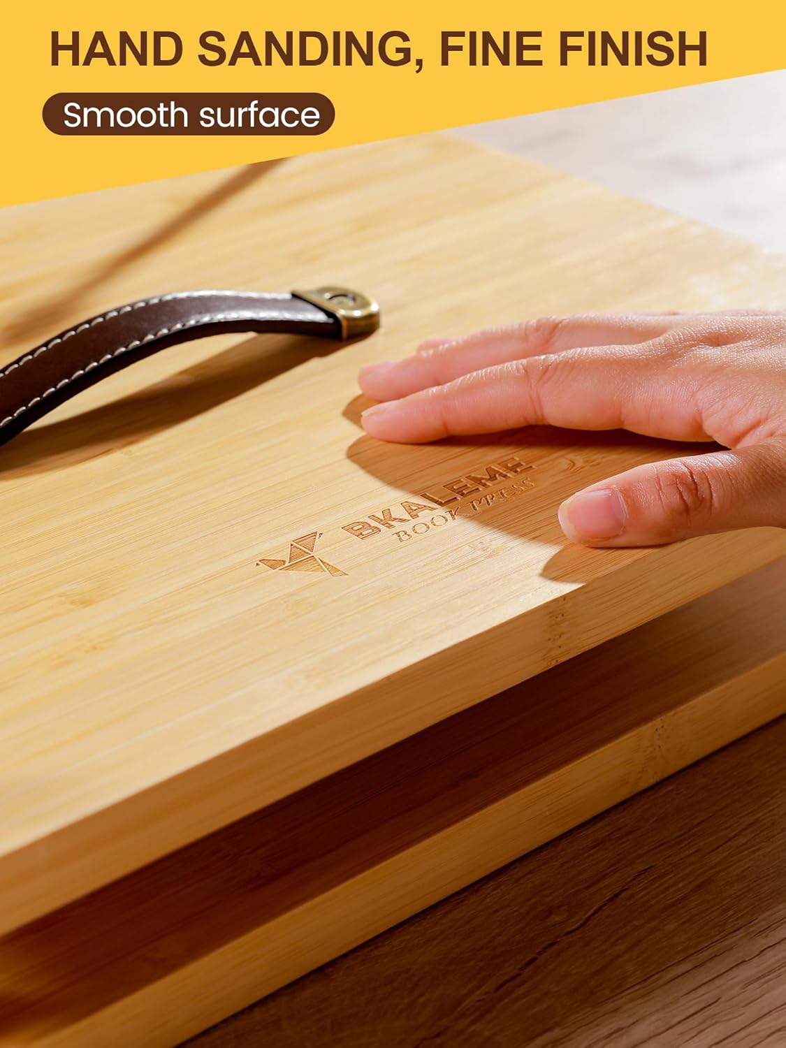 Book Press - 14.7x11.4 Large Size, Sustainable Wood Bookbinding Press, Portable Grip Handle & Anti-Slip Mat, Handmade Book Binding Tools for Craft Enthusiasts