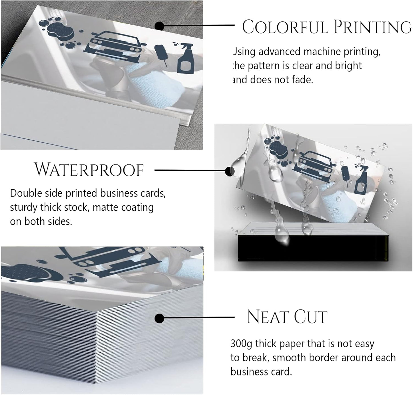 Custom Business Cards Personalized Business Cards for Small Business 300gsm Matte Paper Front & Back Sides Printed 3.5" x 2" - Car Wash Template