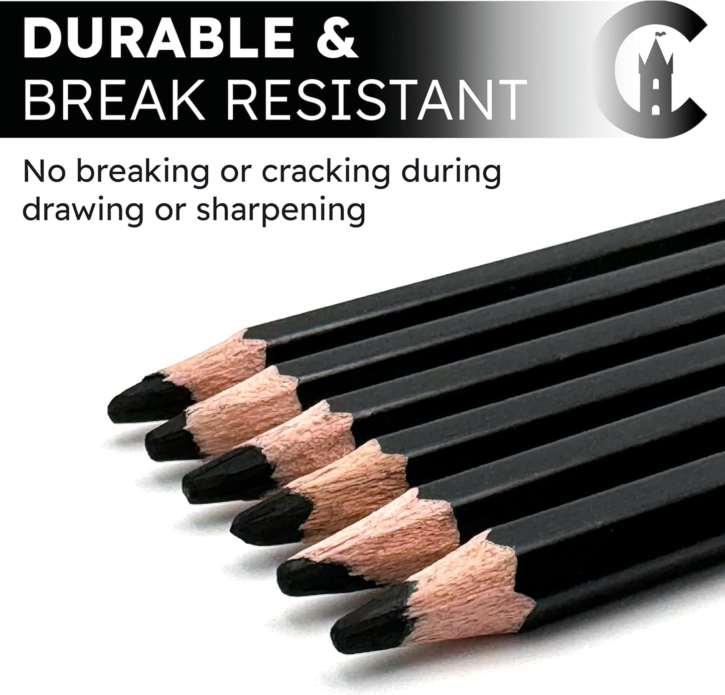 Charcoal Château - 24 Charcoal Pencils - Four Professional Hardness Levels - Perfect for Rich Shading, Sketching, Drawing & Art (24PCs)