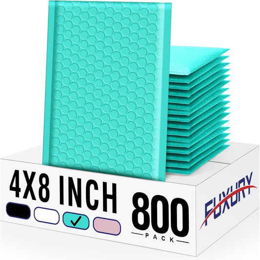 Fuxury Teal Bubble Mailers 4x8" 800 Pack, Waterproof Padded Envelopes Self Seal Bubble Envelopes, Padded Mailers for Small Business, Envelope Mailers Usable Size 4x7"