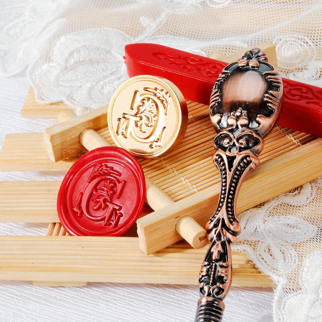 Wax Seal Stamp kit, Envelope Seals Sticker DIY Kit - Retro Sealing Wax Candle + Classic Initial Alphabet Seal Stamp Letter G - in Blue Gift Box