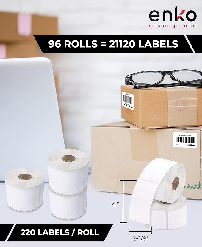 enKo (96 Rolls, 21,120 Labels) Address & Shipping Labels 30323 Compatible for Dymo LabelWriter (2-1/8 x 4")