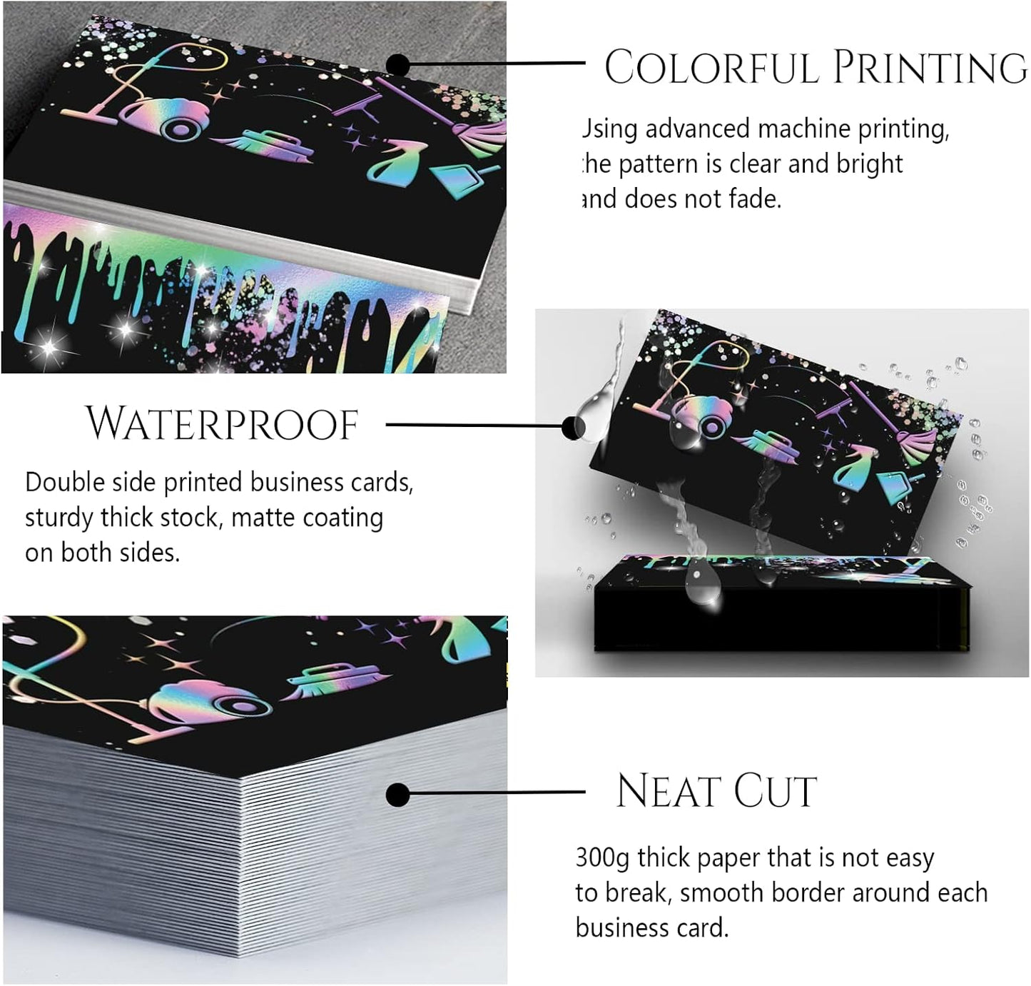 Custom Business Cards Personalized Business Cards for Small Business 300gsm Matte Paper Front & Back Sides Printed 3.5" x 2" - Cleaning Service Template