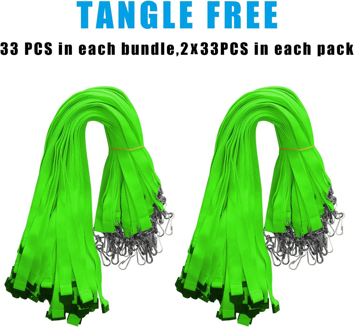 66 Pcs Breakaway Lanyards with Swivel J Hook Premium Bulk Flat Safety Lanyards for ID Badges, Schools, Students, Coaches, Festivals, Volunteers and Team Activities (Fluorescent Green)
