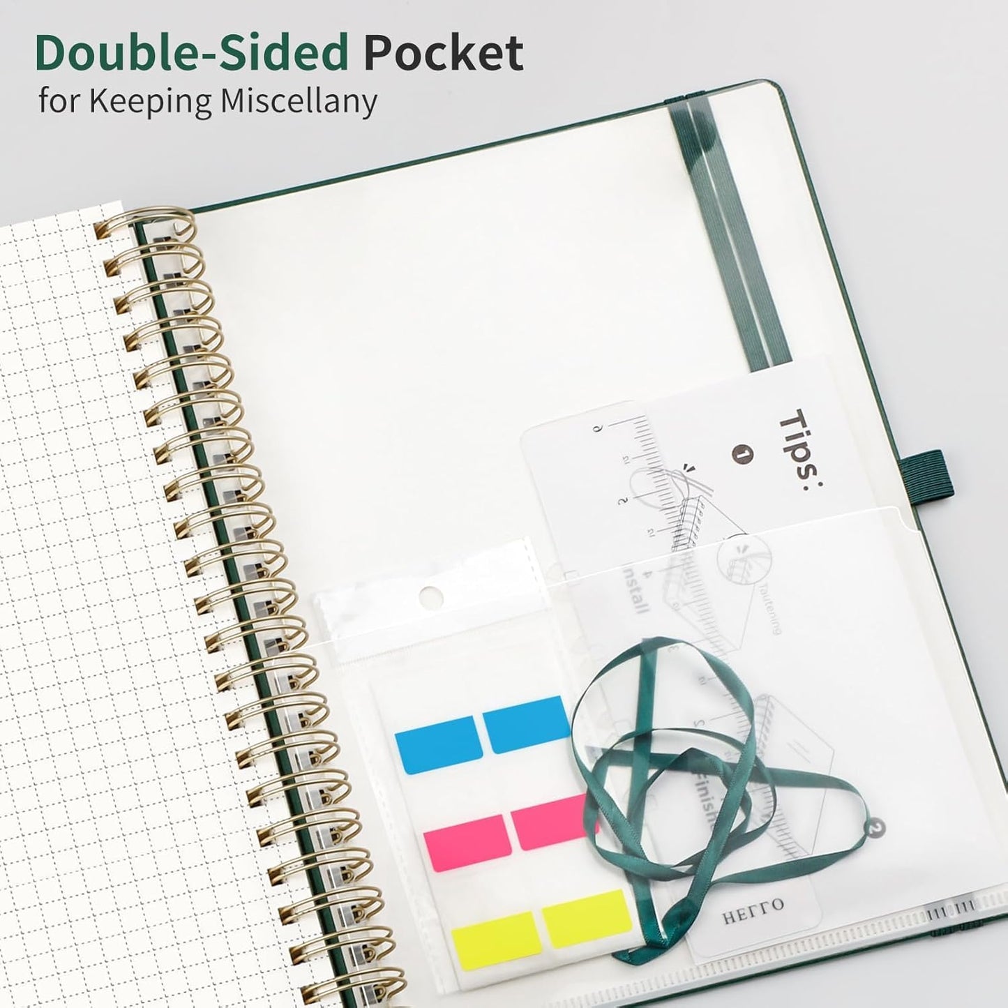 EMSHOI Spiral Graph Paper Notebook - 300 Pages, 100 GSM Thick Grid Notebook, A4 Large Hardcover Leather Journal for Women Men Work School Writing Engineering Graphing, 8.27" x 11.2", Dark Green