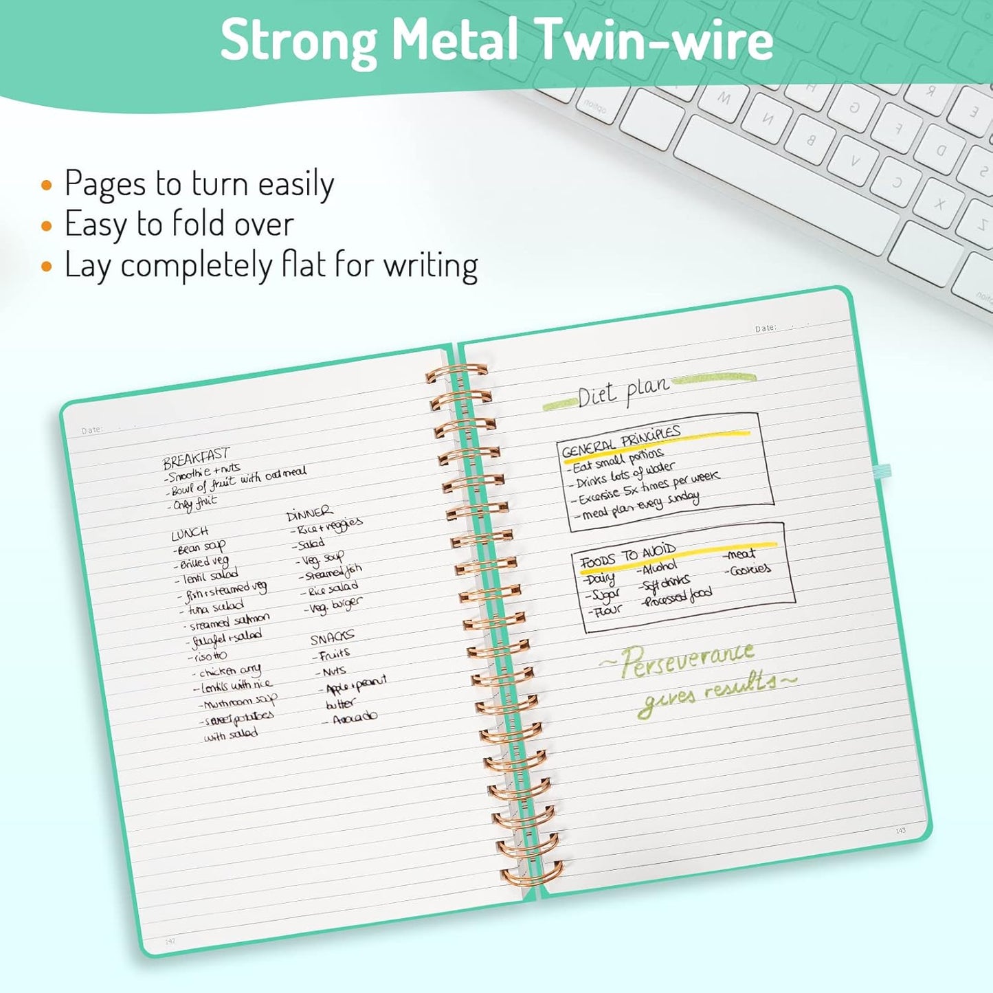Forvencer A4 Lined Spiral Journal Notebook with 300 Numbered Pages, 11" X 8.5" Thick Journals for Writing with 100GSM Paper, Hardcover Notebooks with Contents for Work, School, Green