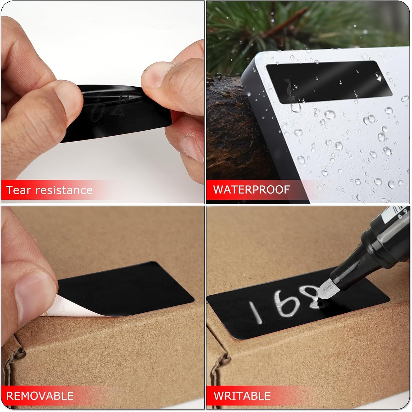 Black Rectangle Stickers 2 x 1 Inch Color Coding Labels Vinyl Roll Self-Adhesive Waterproof Removable 500 PCS