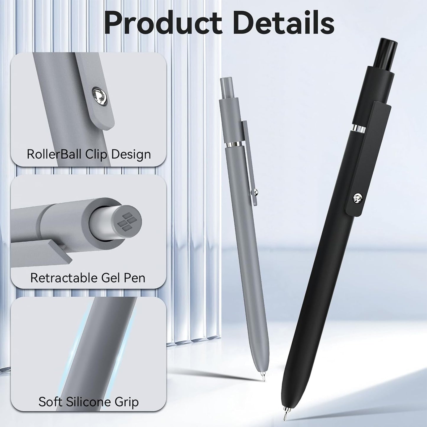 Gel Pens, 6 Pcs 0.5mm Fine Point Black Ink Pen With Smooth Writing, Office Desk Accessories, School Supplies Gifts for Men Women, Quick Dry Pens For Journaling, Black/Gray/White